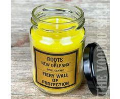 Roots Candle Fiery Wall of Protection – Candela magica in vetro con istruzioni rituali dettagliate (lingua italiana non garantita) – forte magia di protezione – Hoodoo, Voodoo, Conjure
