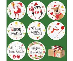 FLOFIA 500pz Adesivi Natale Natalizi (Dia. 4cm) Etichette Adesive Natalizie Buon Natale Rotonde Adesivi Decorativi per Pacchetti Pacchi Regalo Biglietti Cartolina d’Auguri Festa di Natale