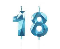Yiran Candele di compleanno, Candele con numeri da 5cm, Candela numero 18, Candele in blu, 3D forma di diamante, Candele di compleanno per torta, Candele per torte, decorazioni per feste (Numero 18)