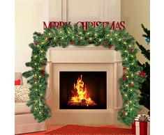 Boseago Ghirlanda Natalizia con Luci 270CM Ghirlanda Natalizia Scale Lunga Luce a LED,Ghirlande Artificiali Natale per Camino Scale Porte Albero Decorazione per Feste di Natale