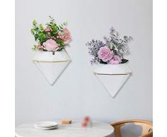 Set di 2 Vasi da Parete Geometrica Diamante Fioriera da Parete Bianco Vaso da Fiori Sospeso Montato su Ceramica Succulento Fiore Vaso Cactus Piante Contenitori Moderno Decorazione