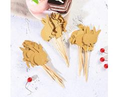 Amosfun 24 Pz/Set Glitter Bunny Coniglio Torta Cake Toppers Cupcake Decorazione Forniture Pasqua Birthday Party Favors (Golden)