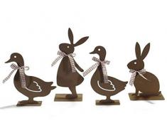 IDEA DECORAZIONI PASQUALI, UOVA DECORATIVE QUATTRO SCULTURE IN METALLO DIPINTE ,ADDOBBI IN METALLO ANTICATO, IDEE REGALO PER PASQUA, DECORAZIONI SHABBY CHIC