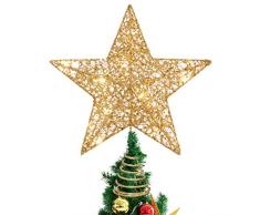Stobok, Puntale per albero di Natale a forma di stella glitterata, 25 x 30 cm, colore: dorato
