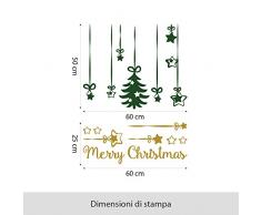 NT0216 Adesivi Murali Vetrofanie natalizie Pendenti Albero e Stelle - 60x70 cm - Verde scuro/oro - Decorazioni vetrine per Natale, stickers, adesivi