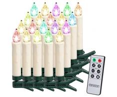 Deuba Candele LED Albero di Natale 20pz Senza Fili Multicolore Telecomando Timer candeline natalizie
