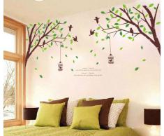 ufengke® XLarge Serie Verde Giardino di Alberi Verdi Rami Birdcage Uccelli Adesivi Murali, Camera da Letto Soggiorno Adesivi da Parete Removibili/Stickers Murali/Decorazione Murale, Set di 2 Fogli