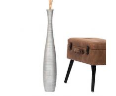 LEEWADEE Grande Vaso da Terra: Vaso Alto, Elemento Decorativo Fatto a Mano in Legno di Mango, Vaso per Rami Decorativi, 70 cm, Argento