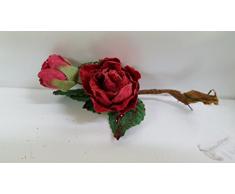 Set 12 pezzi fiore pick bocciolo con rosellina, x applicazione albero di NATALE, segnaposto tavolo, panettone. (amop200) (ROSSO)