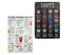 burkfeeg 2 Pezzi Metal Targa in Metallo Bar Targa Retrò Poster Segno Lamiera Plaque Cocktail Classico Ricetta Arredo Murale Decoro per Cucina Taverna Cafe (20*30cm)