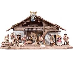 Ferrari & Arrighetti Set Presepe Artigianale Completo 18 Pezzi, Capanna + Statuine, Stile Tirolese Heimatkrippe, Legno Dipinto a Mano, Linea 15 Cm - Demetz Deur