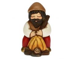 THUN - Statuina Presepe Pastore con Fuoco - Decorazioni Natale Casa - Linea Presepe Giubileo - Ceramica - 6,5 x 9,6 x 10,7 cm