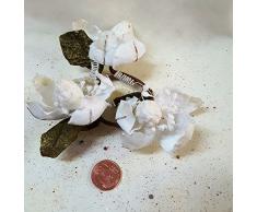 Set 12 pezzi , GIROCANDELA CON FIORI, x applicazione albero di NATALE, segnaposto tavolo, panettone. (AMON890) (PANNA)