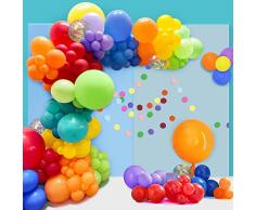 Palloncini Compleanno Ghirlanda di Palloncini Arcobaleno 100 Pezzi Palloncini con Ghirlanda di Carta Puntini Multicolore Decorazione di Bambini Compleanno Feste Carnevale Baby Shower Celebrazioni