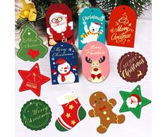 Etichette Regalo Natale, 48 Etichette Natale Colorate, Bigliettini Natalizi Piccoli con Spago, Utilizzate per Confezione Regalo Natale, Decorazioni per albero di Natale