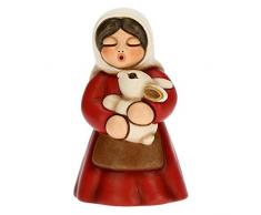 THUN - Statuina Presepe Donna con Coniglio - Decorazioni Natale Casa - Linea Presepe Classico, Variante Rossa - Ceramica - 5 x 5 x 8 h cm