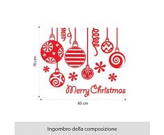 NT0102 Adesivi Murali - Pendenti Merry Christmas - Vetrofanie natalizie - 85x70 cm - rosso - Decorazioni vetrine per Natale, stickers, adesivi