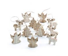 Logbuch-Verlag 12 ciondoli Natalizi Legno Marrone Chiaro Bianco Renna Angelo Albero Natale Scintillante Particolari addobbi FESTIVITÀ Feste Vintage
