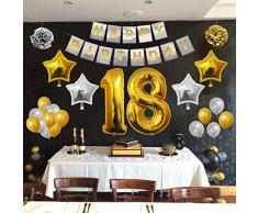 Festa di Compleanno Palloncini Set - Foil Lattice Palloncini e Happy Birthday striscione Decorazioni in Oro & Argento - Decorazione Accessori Adatta per Tutti gli Adulti (Age 18)