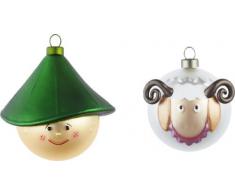 Alessi AMJ14SET4 Set di Due Palle per Albero di Natale, in Vetro Soffiato, Decorate a Mano
