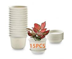 15PCS Vasi per piante da interno, vasi per fioriera in plastica da 13cm con piattino, vaso da giardino per vivaio con foro di drenaggio e vassoio per fiori, erbe, piante grasse, cactus - grigio