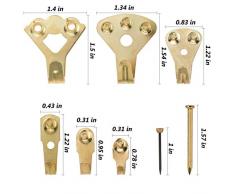 Ganci Dorati, Nivlan 130 pezzi Gancio per Cornice Set, Ganci Resistenti per Appendere Quadri, immagini, kit per appendere cornici con chiodi su muro e legno, supportano da 4 a 45,4 Kg