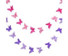 Blulu 2 Pezzi 3D Bandiera di Carta Farfalla Ghirlanda di Farfalle Decorativo per Matrimonio, Baby Shower, Compleanno e Tema Decorazione, 118 Pollici Lunghezza, Rosa e Viola