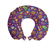 ABAKUHAUS Carnevale Cuscino da Viaggio, Articoli Vibrant brasiliani, Accessorio in Schiuma di Memoria per Viaggio, 30 cm x 30 cm, Viola scuro Multicolor