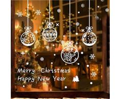 Tuopuda Natale Vetrofanie Adesivi Fiocco di Neve Palla Sticker Natale Adesivi Finestra Decorazione Vetrina Natale Wallpaper Rimovibile Fai da te Finestra Sticker (Bianco)