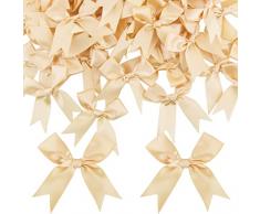 50 Pz Mini Fiocchi Decorativi Albero di Natale Nastro Fiocco per Bomboniere Fiocco Natalizio Fiocchetti Colorati Decorazione Natalizie Biglietti Sacchetti Regalo Matrimonio Compleanno Fai da Te (Oro)