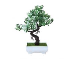 Gaeruite - Pianta artificiale bonsai con vaso di plastica per la decorazione di casa e ufficio, White and Green, as show