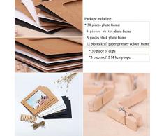 30 carta kraft cornice foto display DIY Wall Hanging cornici con 30 ganci e 3 pezzi 2 m cavo per appendere quadri organizer da parete decorazioni (Bianco, nero, colore carta Kraft)