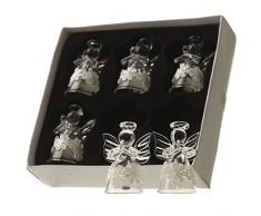 Decorazioni per albero di Natale, scatola con 6 angioletti in vetro, con fascia floreale bianca, 4,5 cm