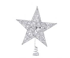 DOITOOL 1 Pezzi Decorazione Puntale per Albero di Natale a Forma di Stella Glitter Argento Albero di Natale Stelle Toppers Decorazioni Natalizie per Albero di Natale (15 cm)