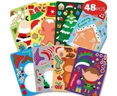 48 Fogli Adesivi Natalizi Fai da Te per Bambini, NDLT Adesivi Giochi per Feste di Natale Adesivi Decorativi per Bambini Bambini Piccoli Adesivi Bomboniere Fai da Te Fai da Te Adesivi per Feste