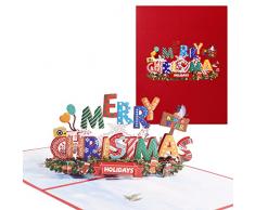 Acuiwer 3D Biglietti Natale Pop Up Biglietto di Auguri con Busta Rosso Cartoline di Natale con Adesivi Biglietti di Natale 3D per Bambini Famiglia Amici