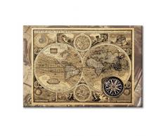 Quadro su Tela Mappamondo 50x70cm Antico Mappa Vintage Pergamena - Stampa da Parete con Telaio Premium 2 cm Legno Abete - Massima Qualità di Stampa - Quadro Moderno Pronto da appendere