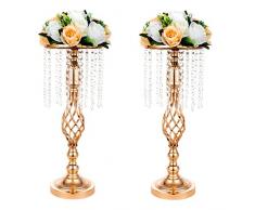 LANLONG 2pcs metallo portacandele in metallo piombo tavolo da strada centrotavola stand pilastro candeliere per la cerimonia nuziale candelabri fiori vasi (oro, 52cm)