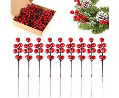 Bacche di Agrifoglio di Natale, XiXiRan Bacche Rosse Natale Decorazioni, Bacche Rosse Artificiali, Artificiale Bacche di Agrifoglio, Bacche di Agrifoglio Rosso Decorazioni Natalizie (50 Pezzi)