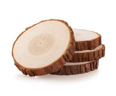 Fuyit Dischi Legno Senza Buco Diametro 16-18cm 4 Pz Naturale Legno da Decorare Natale Fai da Te Segnaposto Legno Adatti per Pirografo, Intagliare, Disegnare