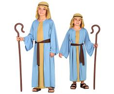 WIDMANN MILANO PARTY FASHION 52726 - Costume da pastore per bambini con gilet lungo, cintura, copricapo, pastore, gioco di presepe per carnevale, feste a tema, unisex, multicolore, 128 cm/5-7 anni