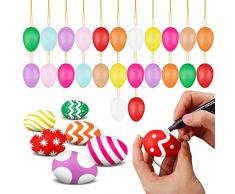 LOVEXIU Uova di Pasqua 24PCS,Uova Colorate in Plastica,Uova Decorative,Uova Sorpresa Pasqua,Decorazione Albero Pasqua,Uova di Pasqua da Appendere,per La Decorazione E Regali del Partito di Pasqua