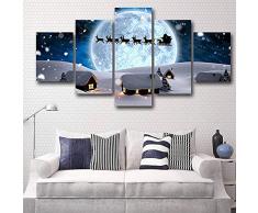 HD Stampa su Tela 5 Pezzi Babbo Natale Guida in Una Notte di Neve Immagini Pittura Parete di Arte Decorazione per la Stanza del Bambino,A,20X35X220X45X220X55X1