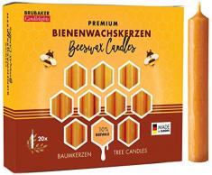 Brubaker Confezioni di 20 Candele per Albero 10% Cera DApi Candele di Natale Candele per Albero di Natale Piramide Miele - Giallo