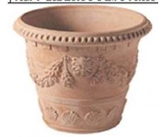 VASO CON FESTONI IN RILIEVO IN TERRACOTTA PER PIANTE E FIORI. DIAMETRO CM. 42, ALTEZZA CM. 33. MADE IN ITALY. GIARDINAGGIO