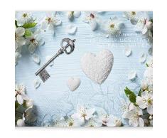 murando Carta da parati 400x280 cm Fotomurali in TNT Murale alla moda Decorazione da Muro XXL Poster Gigante Design Carta per pareti Fiori cuore romantico chiave f-A-0182-a-a