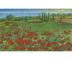 STAMPA su TELA ARROTOLATA Paesaggio di campagna toscana con papaveri Uldanc Roberto - Poppies | Floral | Flowers | Country | Tuscany | Tuscan | French | Provenz cm_79_X_136