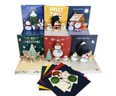 Biglietti di Natale 3D pop-up con busta, confezione da 6 biglietti di auguri natalizi 3D con busta, carta premium pop-up Babbo zenzero, ideali per la famiglia, gli amici, auguri di Natale (W)