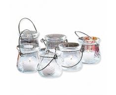 Loberon Set di 6 portalumini di Vetro Mathilde, Vetro, Ferro, A/Ø ca. 7/6.5 cm, Trasparente