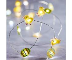 Lights4fun - Catena di Luci con 20 Pulcini ed Uova di Pasqua e Luci Micro LED Bianco Caldo a Pile per Interni Decorazioni Pasquali